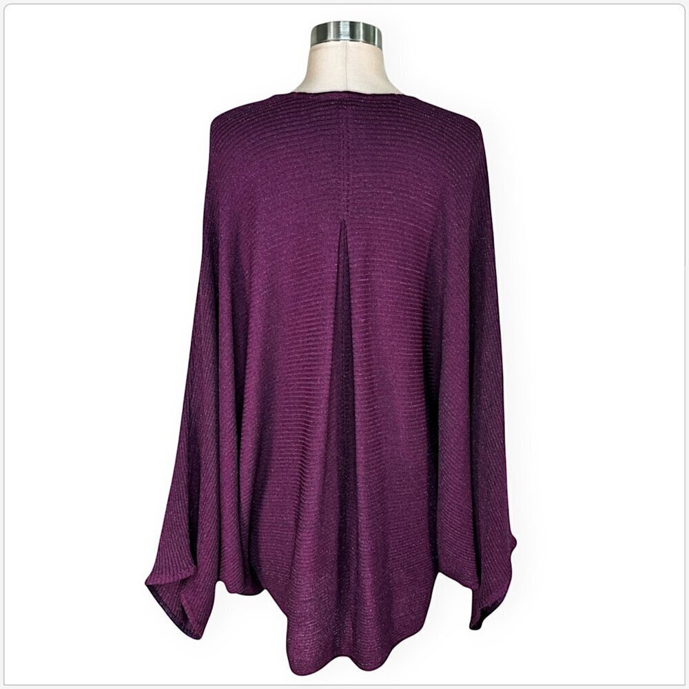 St. John Metallic Plum Berry Shimmer Ribbed Knit Poncho Sweater Oversized Top S - Picture 4 of 5